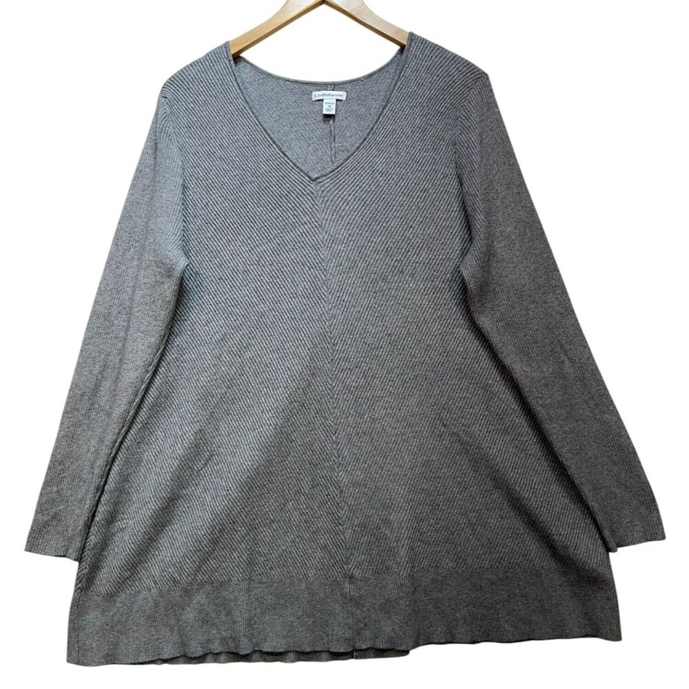 Croft & Barrow Womens Comfy Pullover Tunic Sweater 1X Gray Chevron